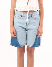 Two-Tone Denim Shorts