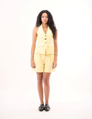 Butter yellow Linen Vest & Shorts Set