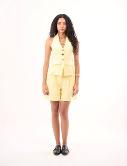 Butter yellow Linen Vest & Shorts Set