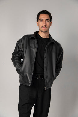 Boxy-fit unisex leather jacket