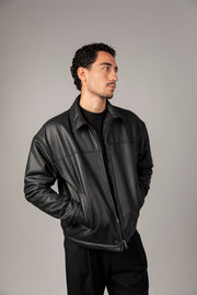 Boxy-fit unisex leather jacket