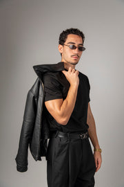 Boxy-fit unisex leather jacket