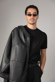 Boxy-fit unisex leather jacket