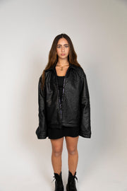 Boxy-fit unisex leather jacket